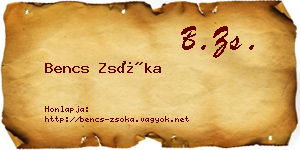 Bencs Zsóka névjegykártya